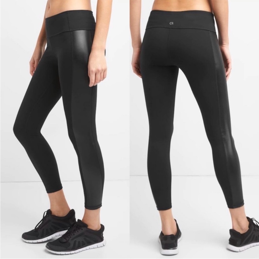 GAP blackout technology leggings faux leather strip black size XL EUC